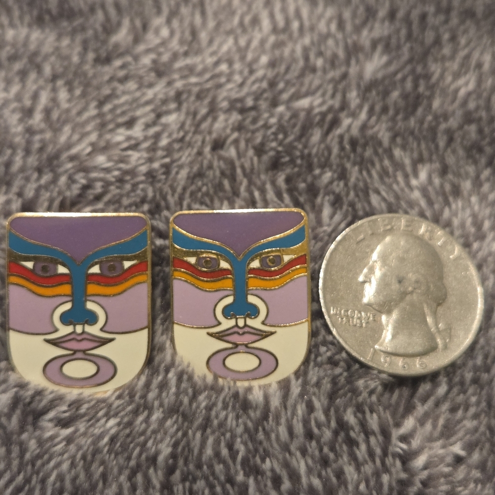 Vintage Signed Laurel Burch Machado Cloisonné Post Earrings